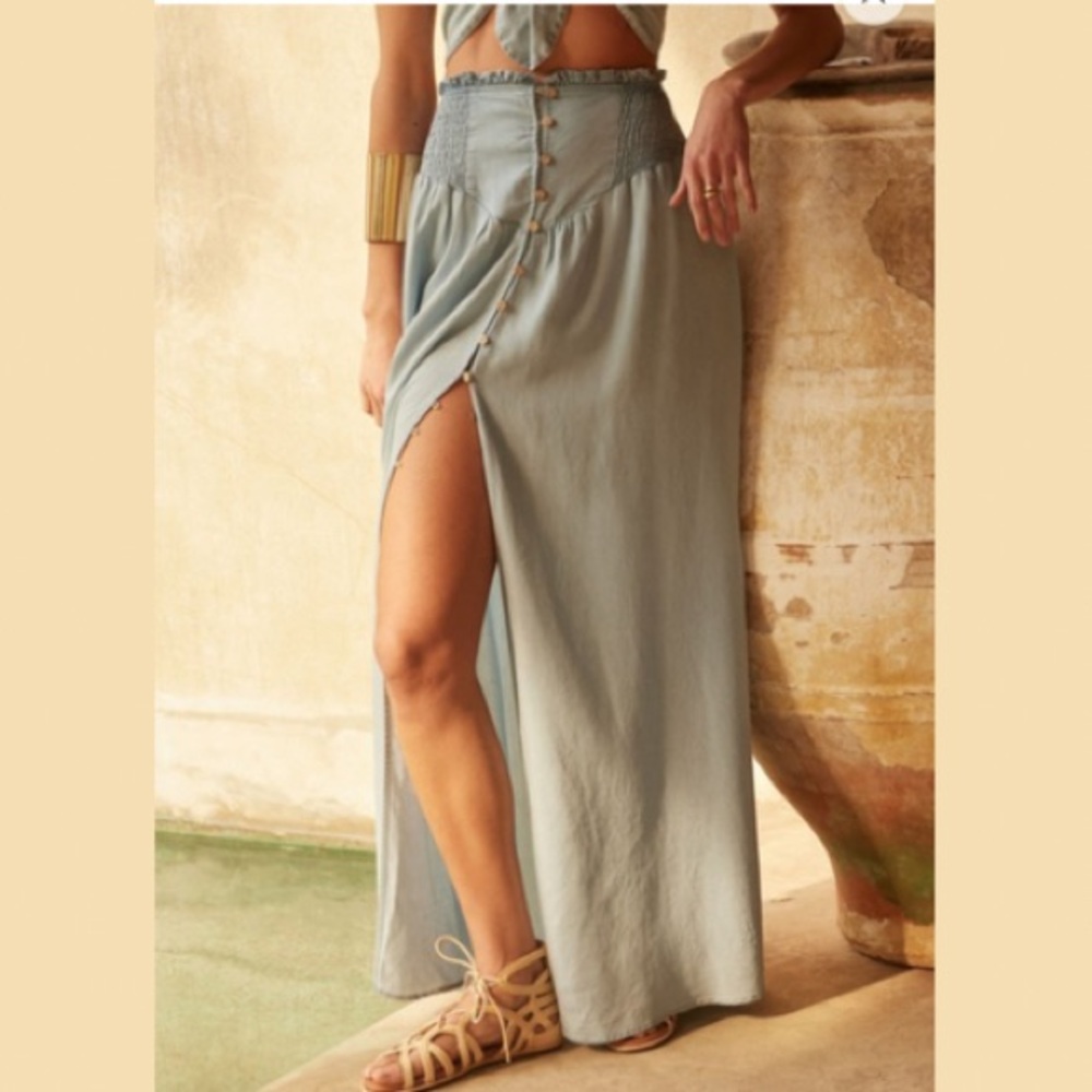 New Chambray Denim Smocked Maxi Skirt - Picture 4 of 8